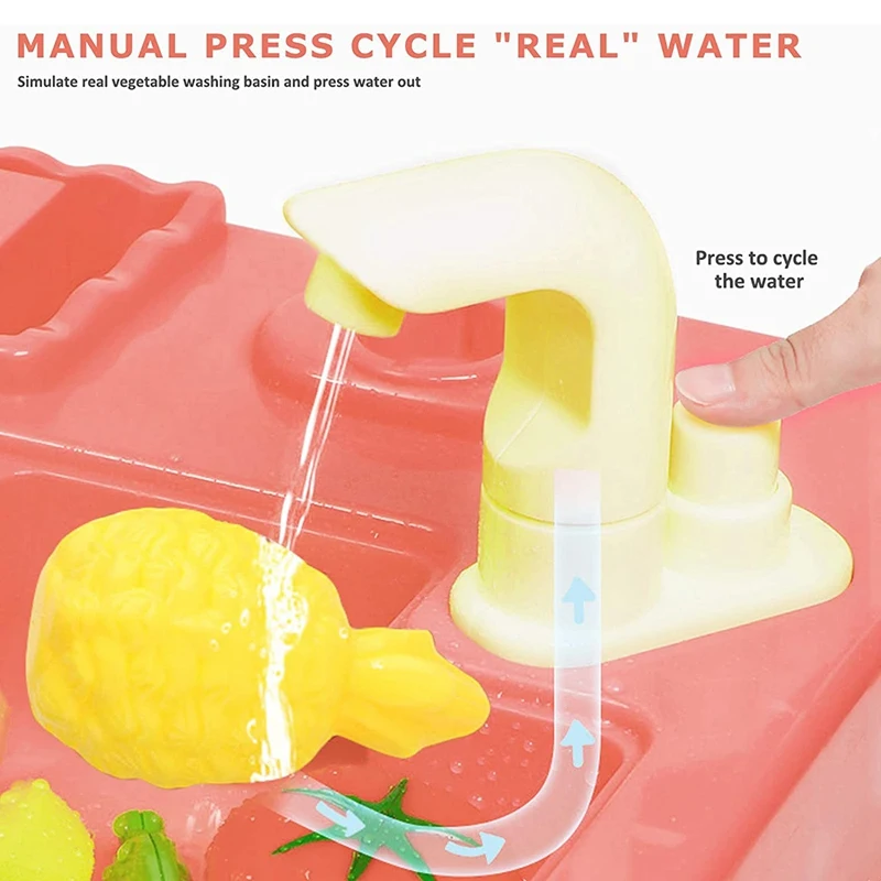 

44Pcs Kitchen Accessories Toys Childs Play Kitchens with Realistic Lights Sound Running Water Multifunctional Toy Set