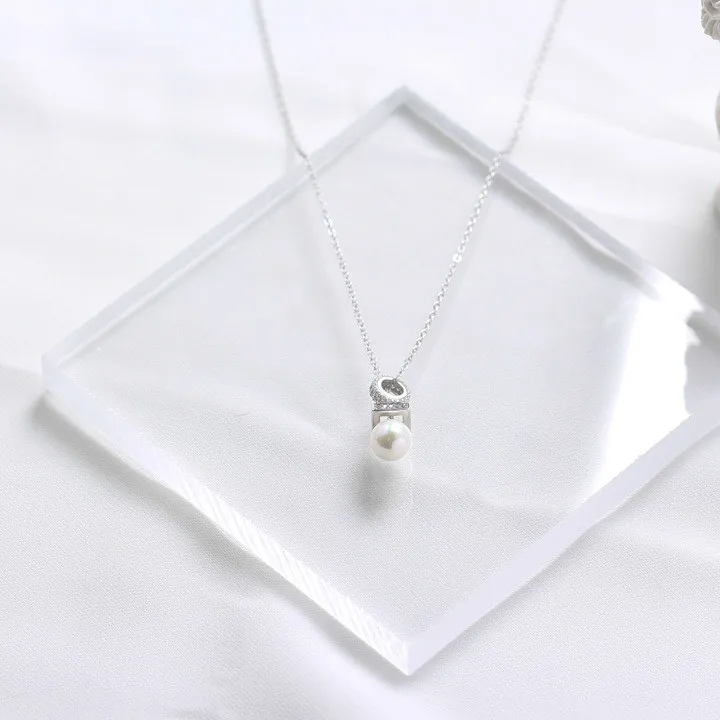 

S925 Silver color Necklace Geometric Pearl Necklace Zircon Square Jewelry Popular Delicate Girls Necklace Party Birthday Gift