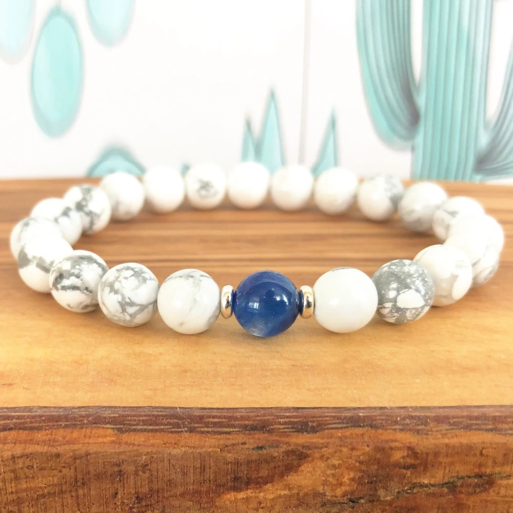 Оптовая продажа синий браслет AAA с кианитом Howlite Mala новый дизайн на запястье для