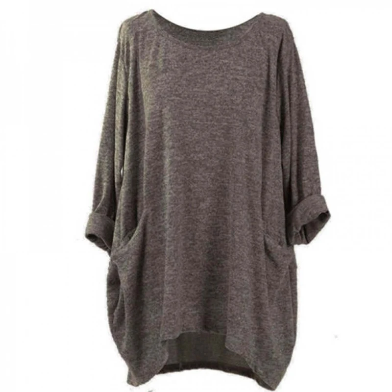

Women Blouses Oversize Autumn Long Sleeve Blouse Loose Pocket Long Sleeve O Neck Long Tops Blouse Camisas Mujer 4Xl