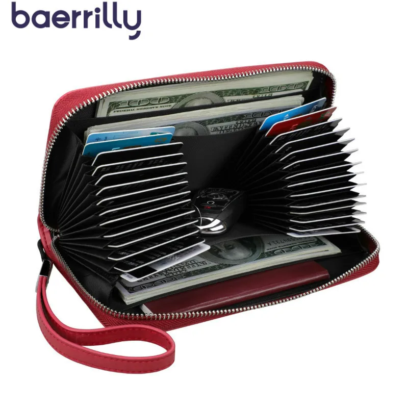 

Fashion Women Wallet Long High-capacity Cards Holders Business Genuine Leather ID Card Case Clutch Cards Bags Coin Purse Zipper