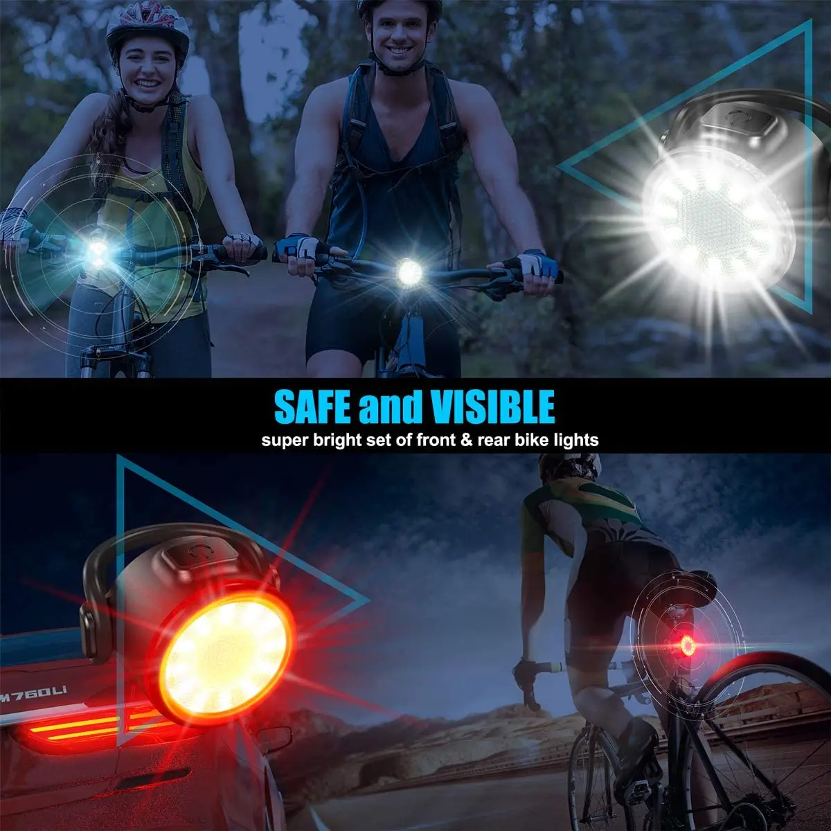 2Pcs /1 Set LED Bicycle Light 800LM Rechargeable Front And Rear Bike 650mah Lithium Battery 4 Mode Options | Спорт и развлечения