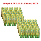 100 шт. 1,5 в AAA 3A R03P LR03 UM4 MN2400 основной батареи углеродная цинковая батарея с сухим элементом для Bluetooth гарнитура лазерный конденсаторная ручка Указатель