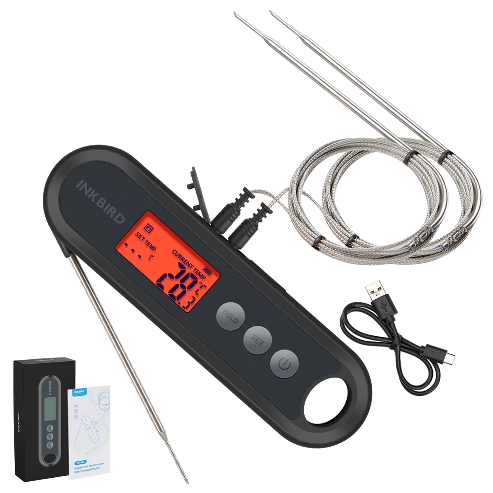 

Inkbird Digital Food Thermometer Supports External Probes Instant Read Meat Thermometer with Large Backlit LCD for Cooking