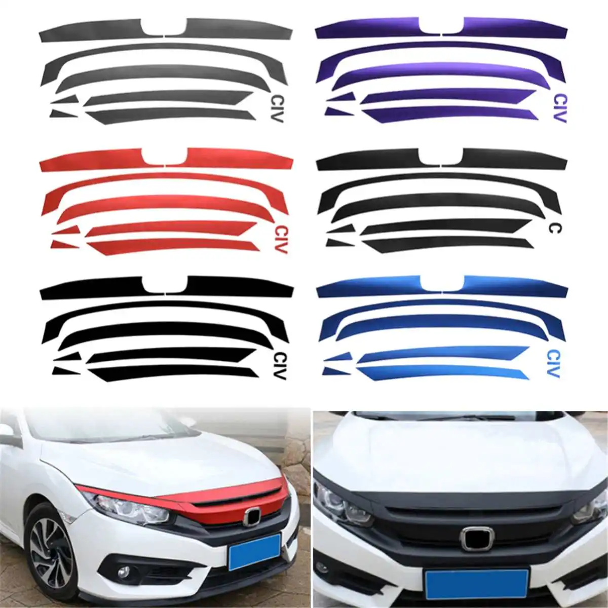 8 шт. автомобильный передний бампер Гриль Решетки Наклейка s для Honda Для Civic 10th углеродного волокна Текстура украшение решетки стикер