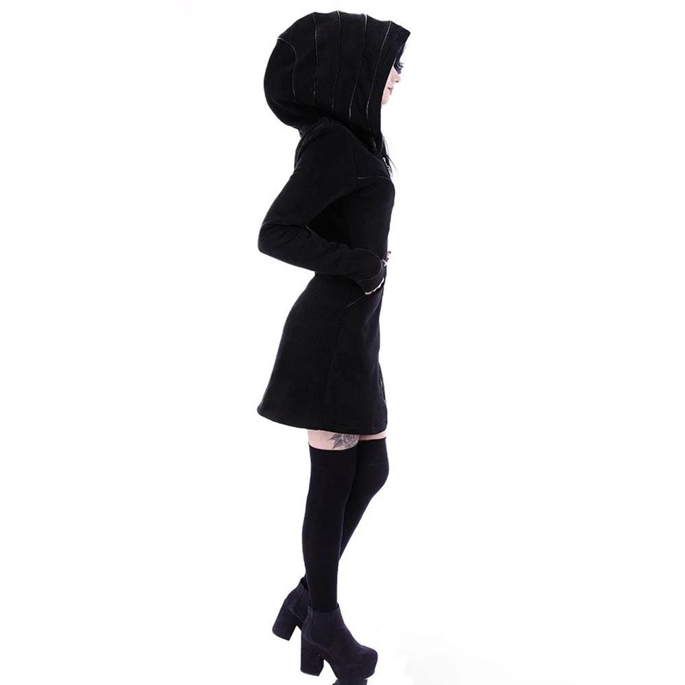 Готические тонкие толстовки средней длины модные женские с длинными рукавами