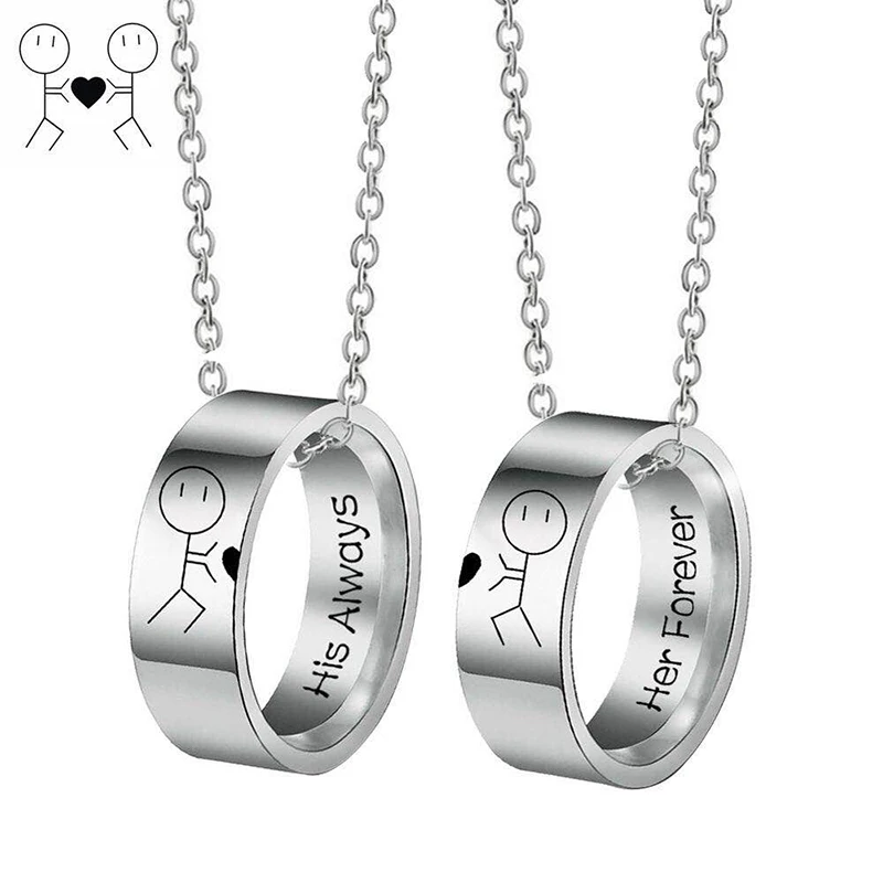 

Couple Rings Set Stainless Steel Cute Cartoon Image Engrave His Always Her Forever Minimalist Trending Now Jewelry