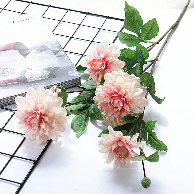 Роскошный длинный стебель Dahlia Guanyin Искусственные цветы из шелка DIY Свадебные украшения на день рождения Домашний декор для стола Флорес