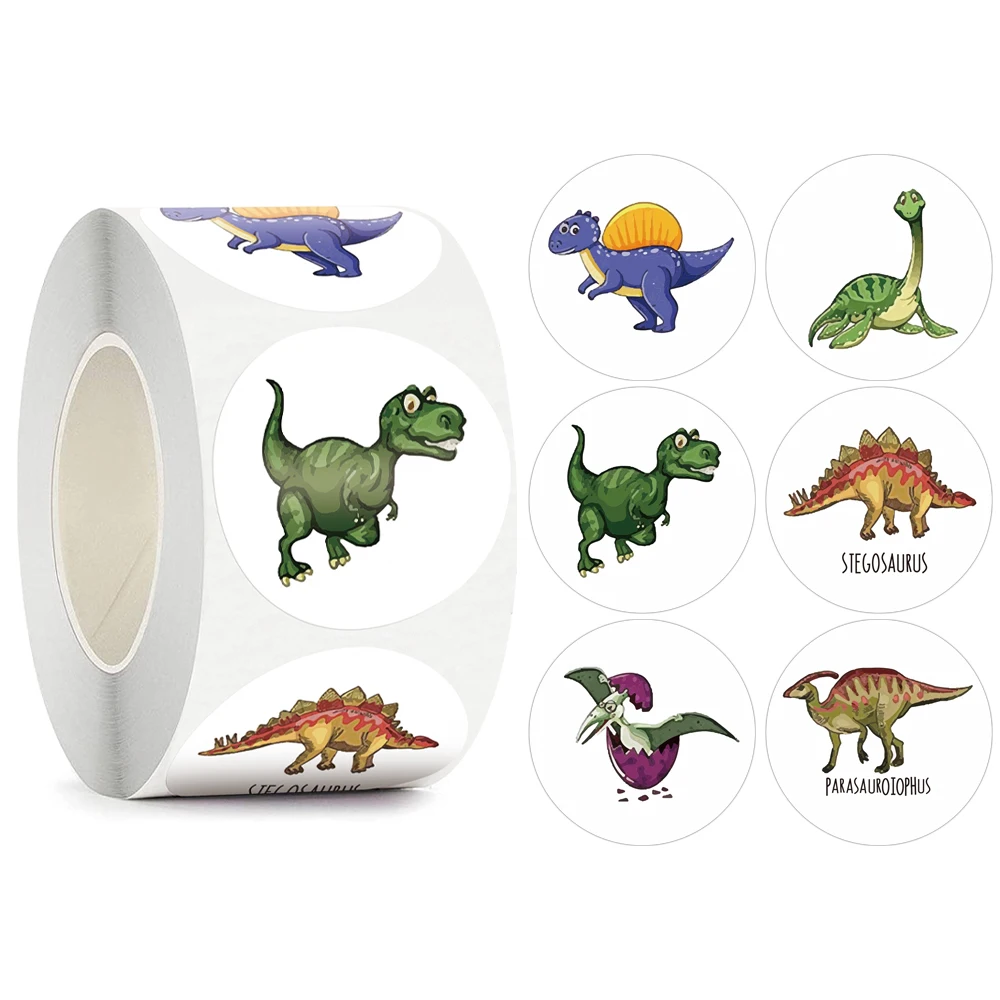 

Cute Dinosaur Sticker for Children 1.5 inch 500pcs/roll 6 Designs for Teacher Encourage Student Reward Motivational Stickers