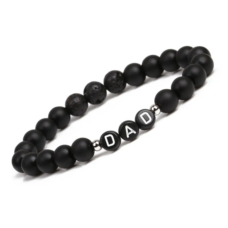 

1pc Vnox Father's Day Gift To Dad Volcanic Stone Beads String Elasticity Adjustable Bracelet for Men Charm Jewelry Bracelets