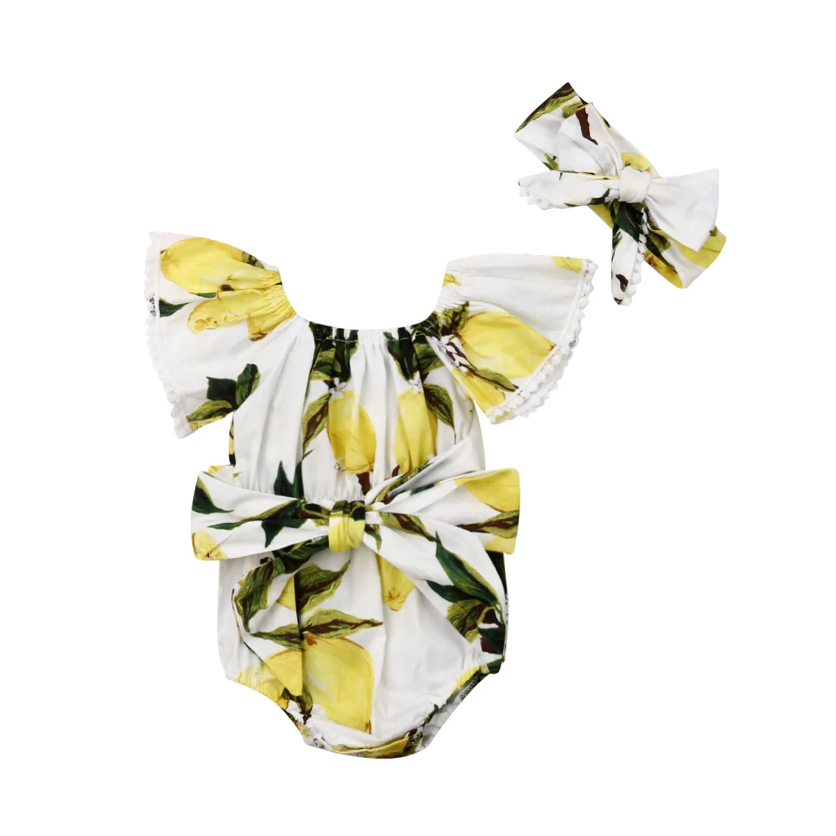 Комбинезон с оборками и кисточками лимона для новорожденных маленьких девочек