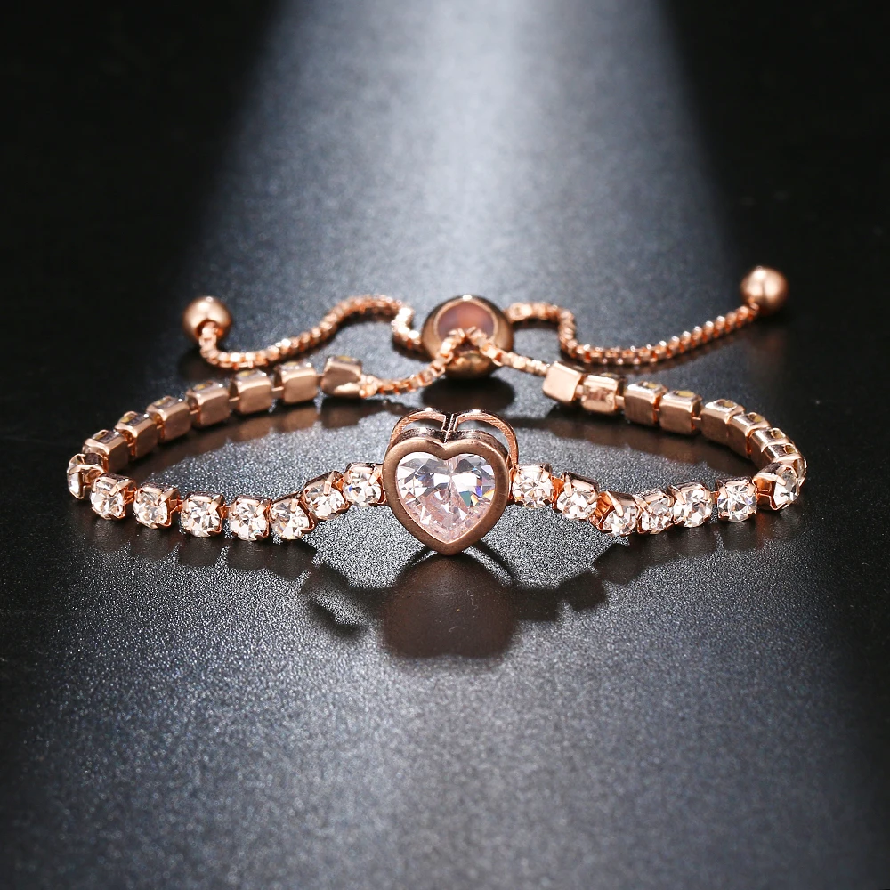11 Дизайн Мода Циркон Кристалл В Форме Сердца теннисные браслеты для женщин