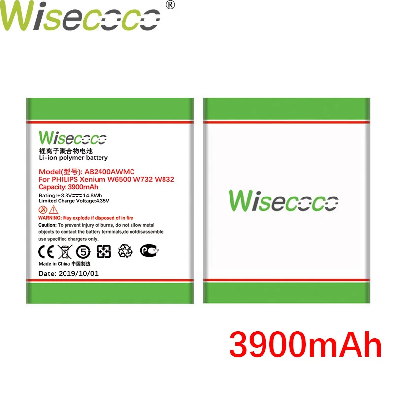 Wisecoco AB2400AWMC 3900 мАч мощный аккумулятор для Philips CT W6500 W732 W832 W736 ремонт телефона Замена+ номер отслеживания