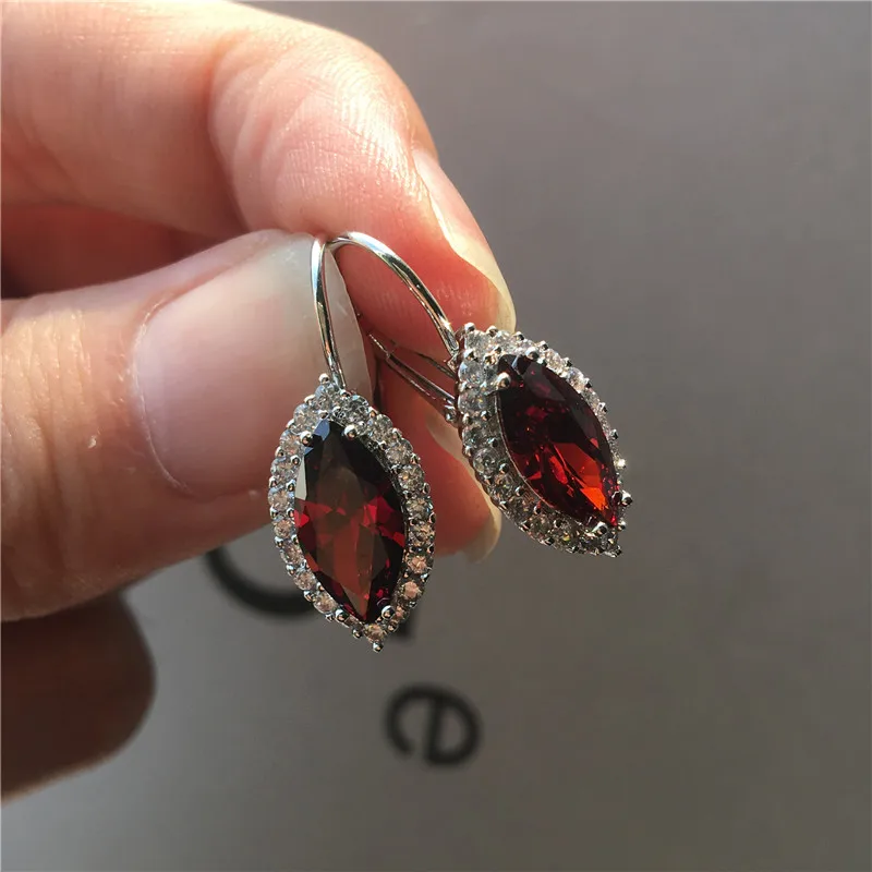

Crystal Female Small Zircon Stone Earrings Luxury Silver Color Clip Earrings For Women White Blue Red Purple Wedding Earrings
