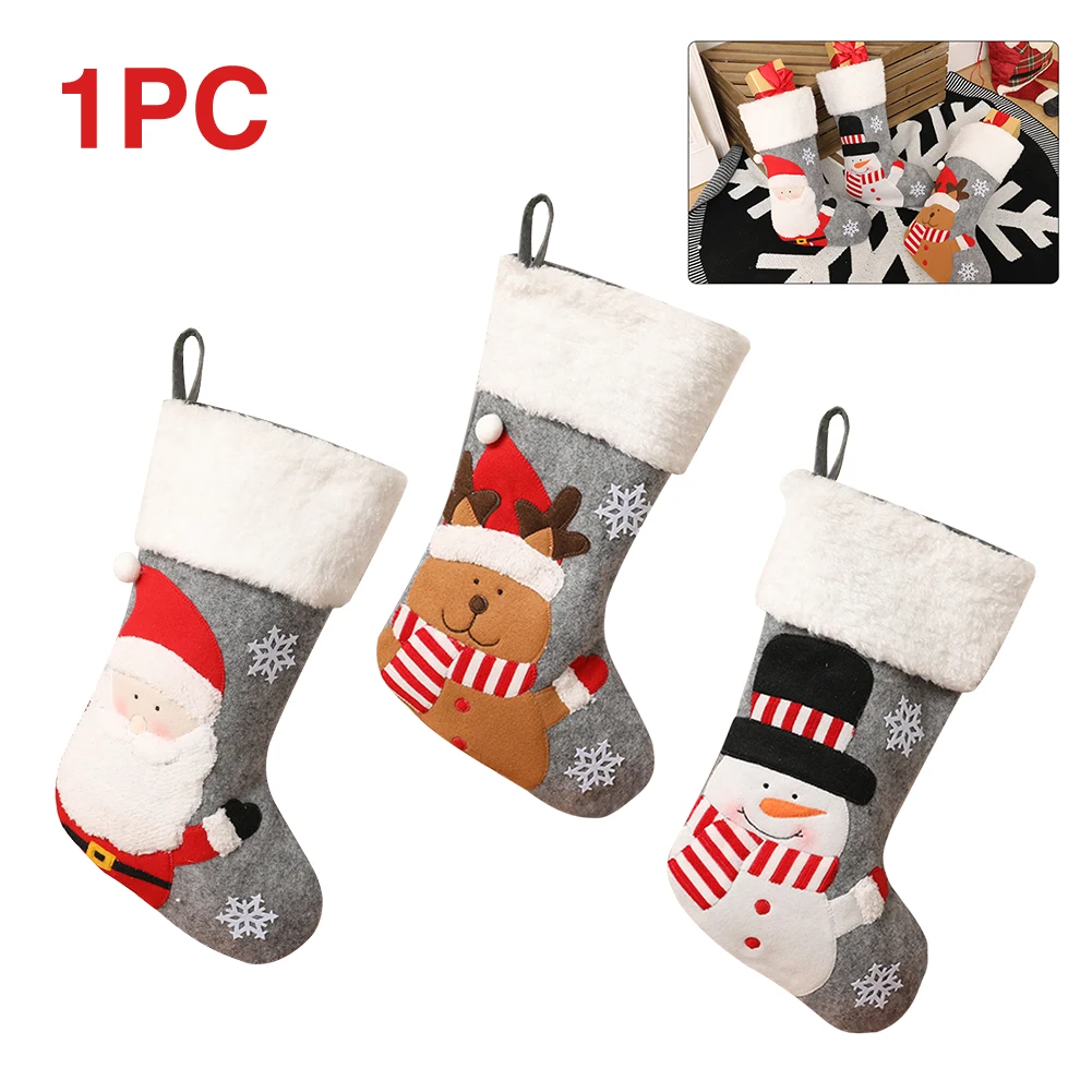 

Home Decor Grey Elk Snowman Reusable Candy Gift Storage Bag Cloth Space Saving Christmas Stocking Old Man Party Wall Hanging