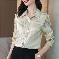 autumn womens shirts fashion long sleeve sweet printed clothing female 2022 silk polo neck button up tops women basic blouse ol
