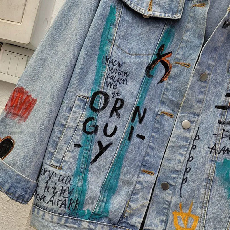 

SHENGPALAE Fashion Streetwear Jacket Women Autumn 2021 New Lapel Loose Single Breasted Long Sleeve Denim Coat Female Tide 5E2791