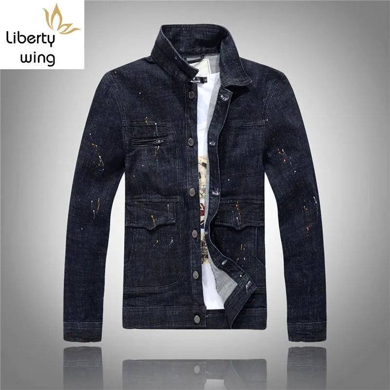 Модная мужская джинсовая куртка крутая Мужская Повседневная с принтом верхняя