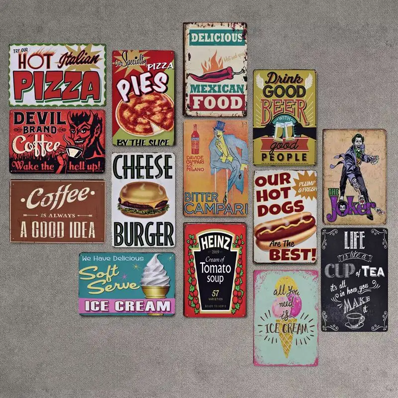 

WINE COFFEE FOOD Style Vintage Tin Sign Bar Pub Cafe Club Shop Home Wall Decor Retro Metal Poster