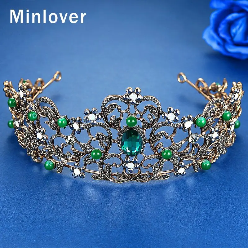Minlover Новые Свадебные украшения для волос с зелеными кристаллами винтажные