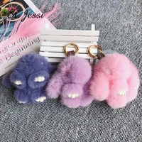 2019 new 10cm mini real mink fur cute plush bunny rabbit keychain ladys girls bag car key keyring pompon pendant accessories