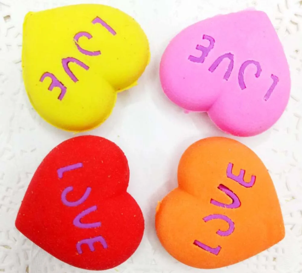 4 шт. милый мультяшный карандаш с сердечком красный ластик набор канцелярских