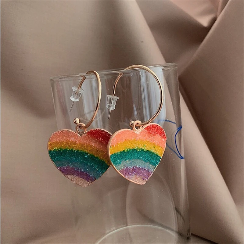 Висячие серьги креативные ювелирные изделия радужные сердца модные для