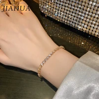 1 pcs trendy kpop copper zircon crystal adjustable chain circle bracelet for women girls all match jewelry accessories gift