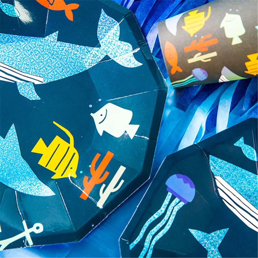 Ocean big fish plate shark pattern 9 inch ten-sided hot party tableware | Дом и сад