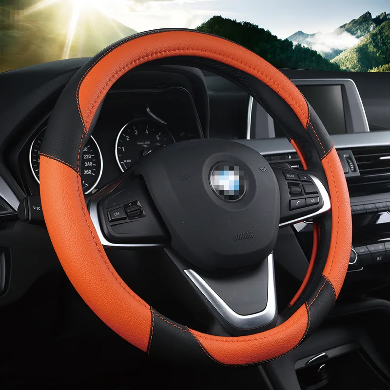 Large size Leather Car Steering Wheel Cover plus wheel hubs for different cars 38cm car truck steering cover | Автомобили и