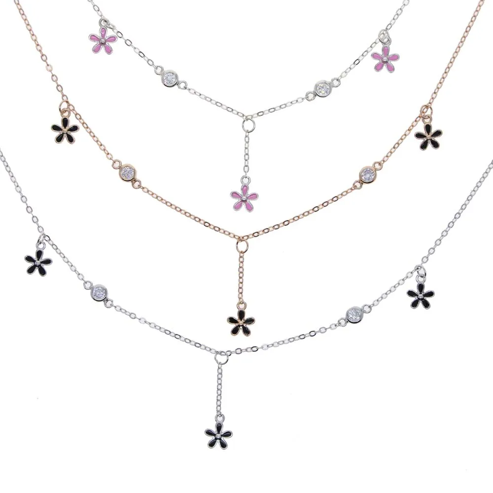 

Реальные 925 стерлингового серебра Дейзи колье с подвеской в виде цветка Минимальный нежный bling cz вымощенное эмаль цепочка колье ожерелье дл...