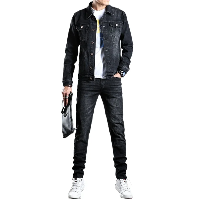 

Spring denim jacket men 2021 new suit jacket jacket pants two pieces of men's spring and autumn models