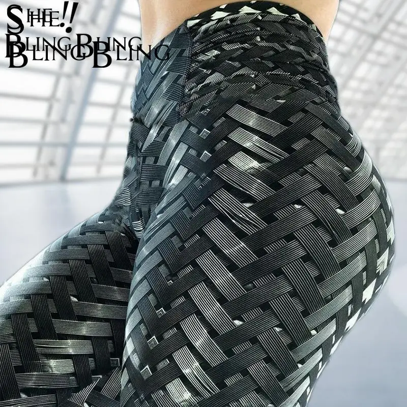 Женские леггинсы для фитнеса SheBlingBling с принтом в черном цвете тренировок