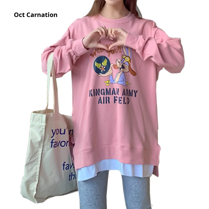 Cartoon Breastfeeding Hoodies Maternity Clothes Autumn Pink Grey Cotton Terry Sweatshirt 9033 | Мать и ребенок