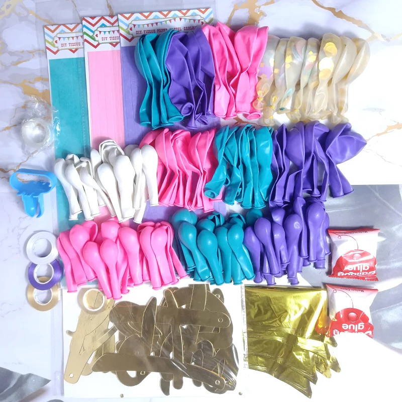 Kit de guirnalda de arco de globos de cumplea&ntilde;os de unicornio, 162 piezas, confeti dorado, cartel de feliz cumplea&ntilde;os, borla de papel, decoraci&oacute;n de fiesta tem&aacute;tica de ni&ntilde;a-3