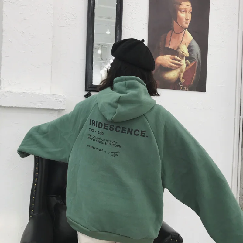 Толстовки женские плюс бархат 2020 новые студенческие с капюшоном корейский стиль