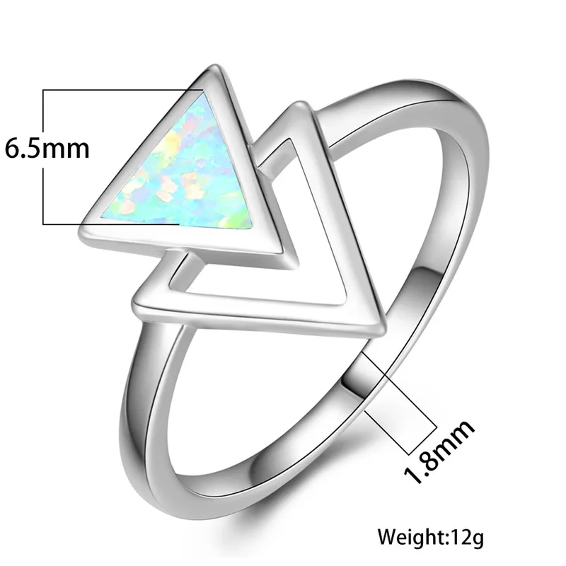 

Minimalist Ladies Blue White Triangle Ring With Opal Fashion Silver Color Wedding Ring Classic Party Engagement Rings For Women