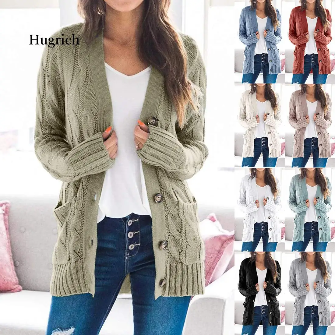 

Женский однобортный Кардиган, трикотажный свитер в европейском стиле с V-образным вырезом и длинными рукавами, пальто на осень и зиму, 2021