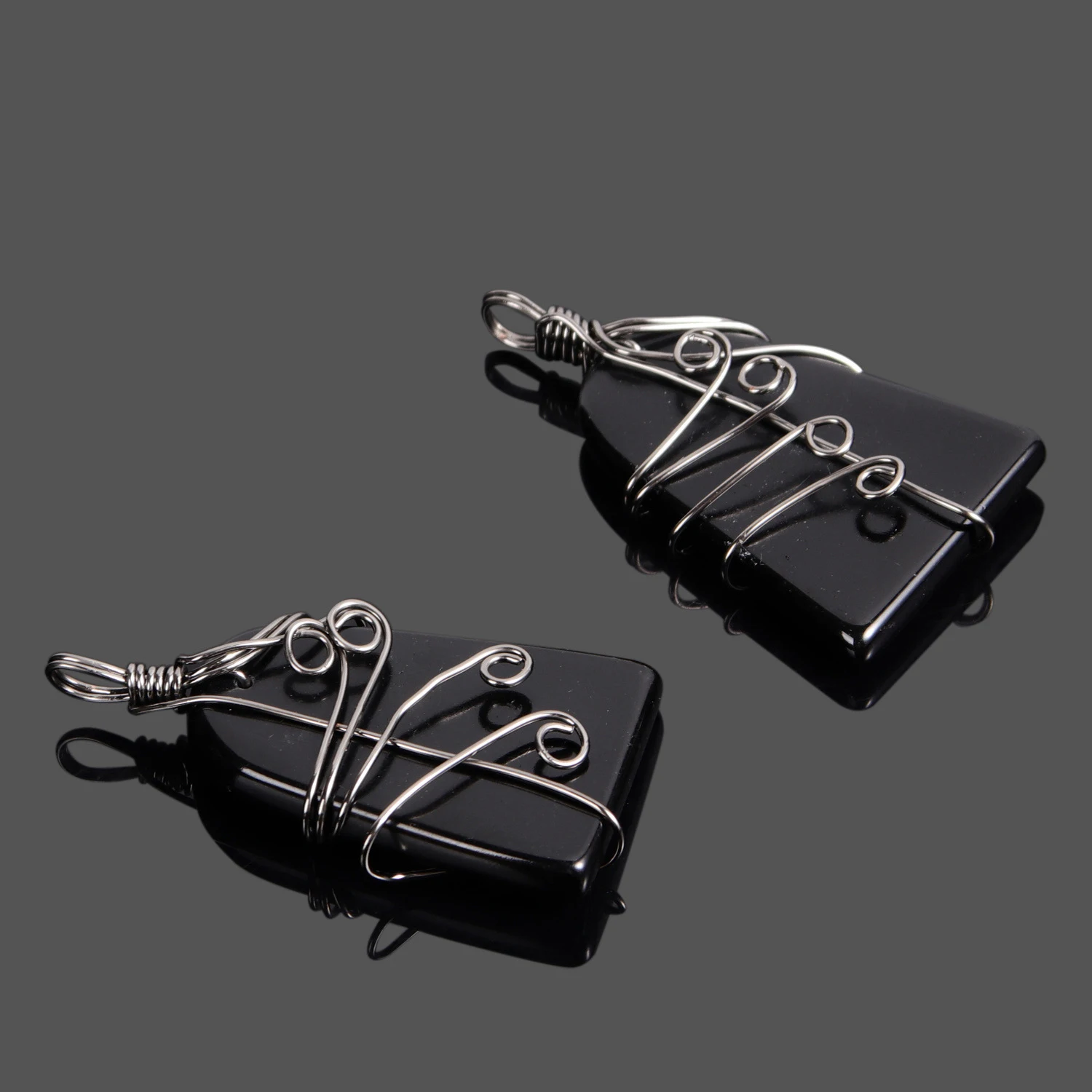 Природные обсидиана злых духов украшенное камнем-талисманом трапециевидной