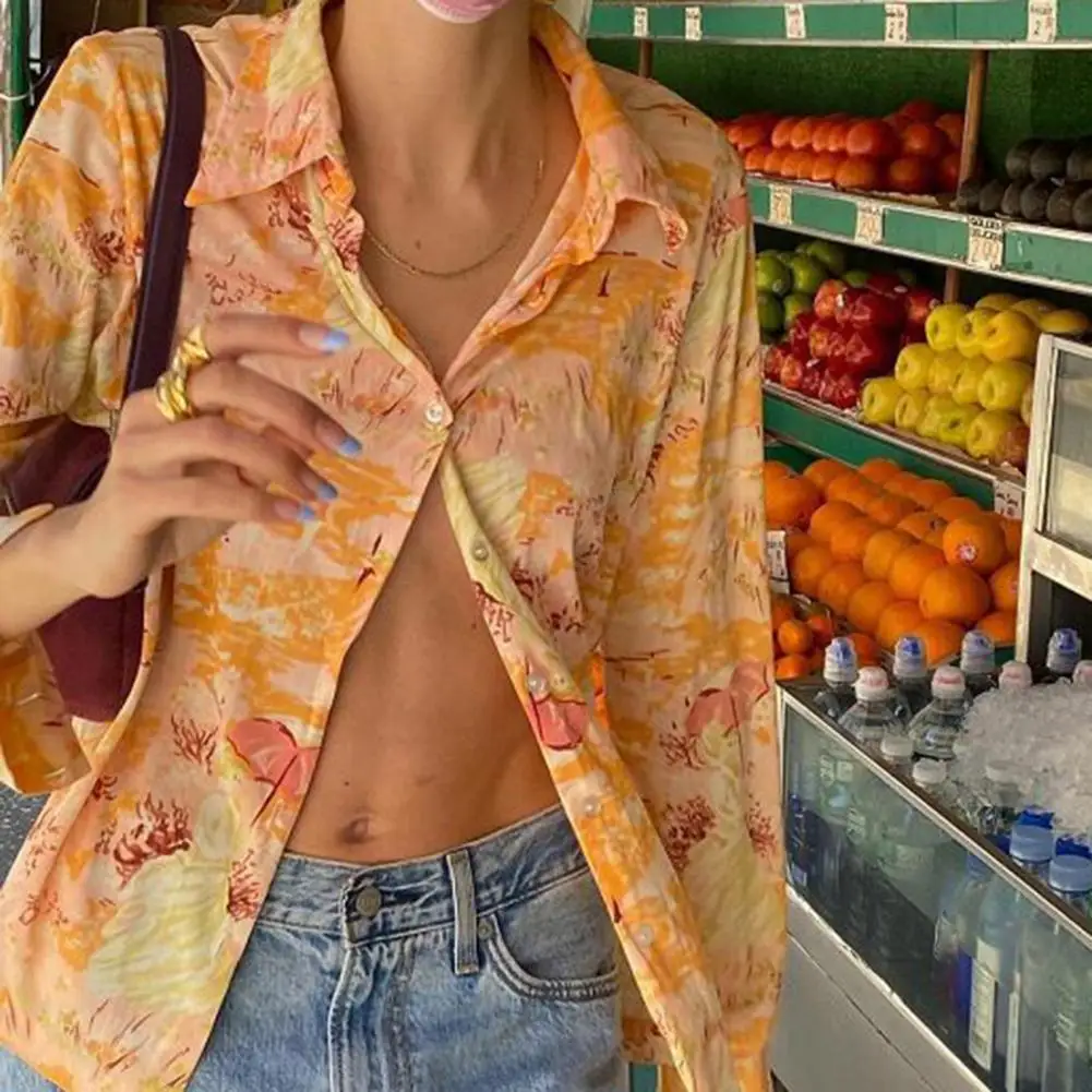 

Summer Women Shirt Casual Printed Thin Vacation Breathable Women Single-breasted Summer Blouse Top Vacation