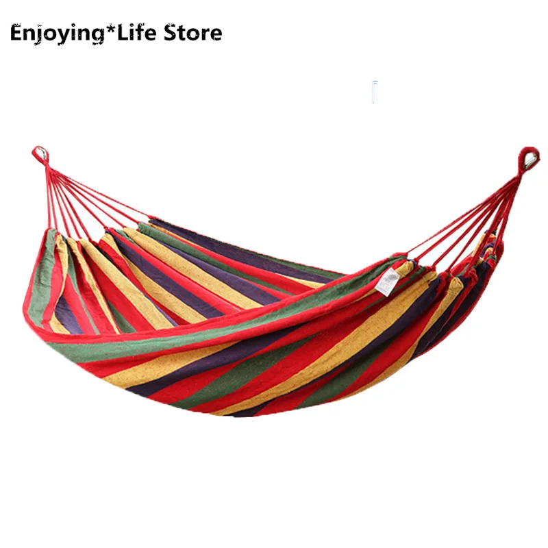 

Outdoor Hammock Canvas Swing Camping Single Double Camping Portable Folding Hammock Rainbow Wooden Stick Hammock 190x100cm