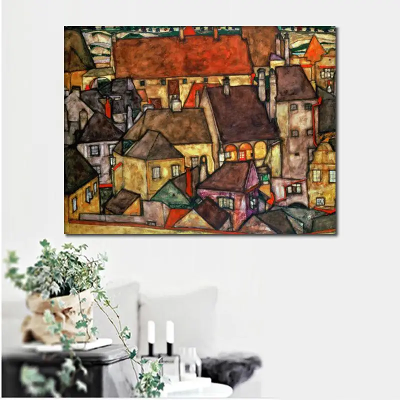 Настенное искусство Egon Schiele Масляная картина Репродукция пейзаж желтый город