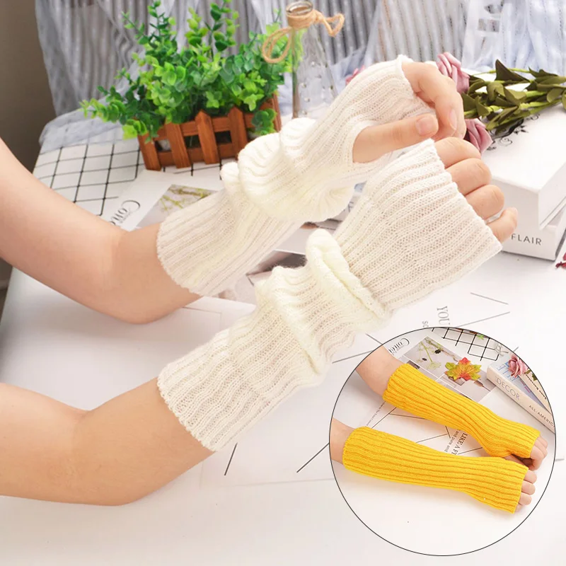 

Women Knitted Long Gloves Mid-length Fingerless Arm Sleeve Autumn Winter Fashion Warm Glove Girls Christmas Gift Touch Screen