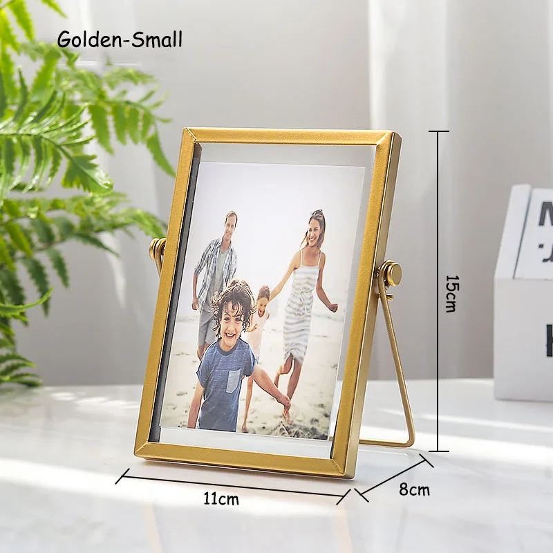Golden-Small Золотые металлические стеклянные фоторамки для картины скандинавские большие складные железные настольные Портретные рамы креативное декоративное украшение предмет интерьера - Цвет: Golden-Small