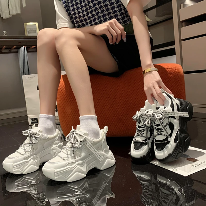 

2021 Spring Sneakers Women Vulcanize Shoes Chunky Sneakers Reflective Platform Shoes Woman Basket Femme Dad Shoes Tenis Feminino