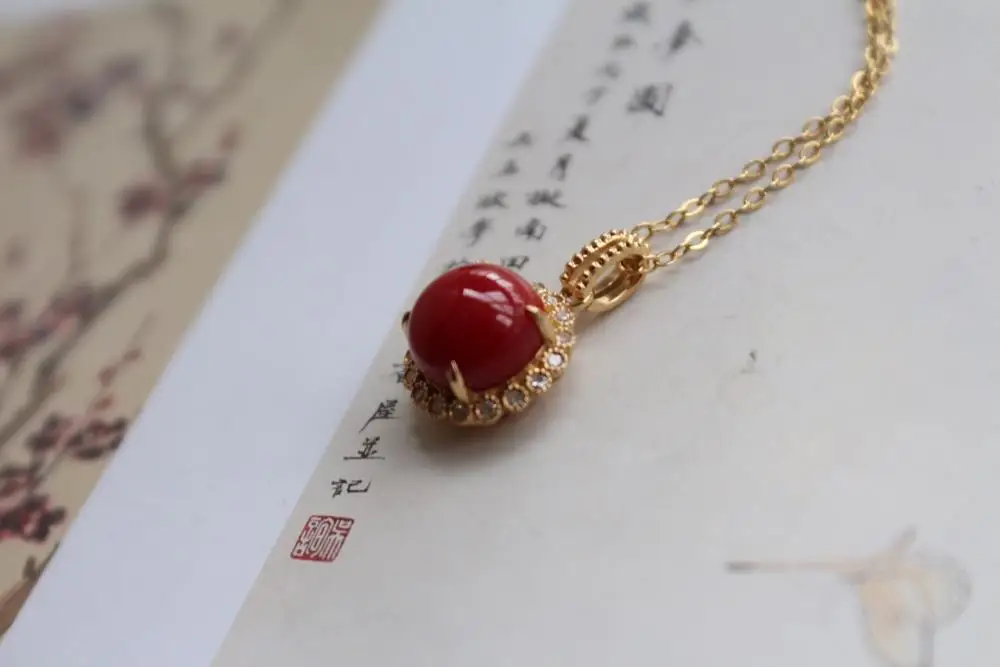 Fine Jewelry Real 18K Gold AU750 G18K Natural 100% Precious Coral Pendant Diamond Gemstone Necklaces for Women | Украшения и