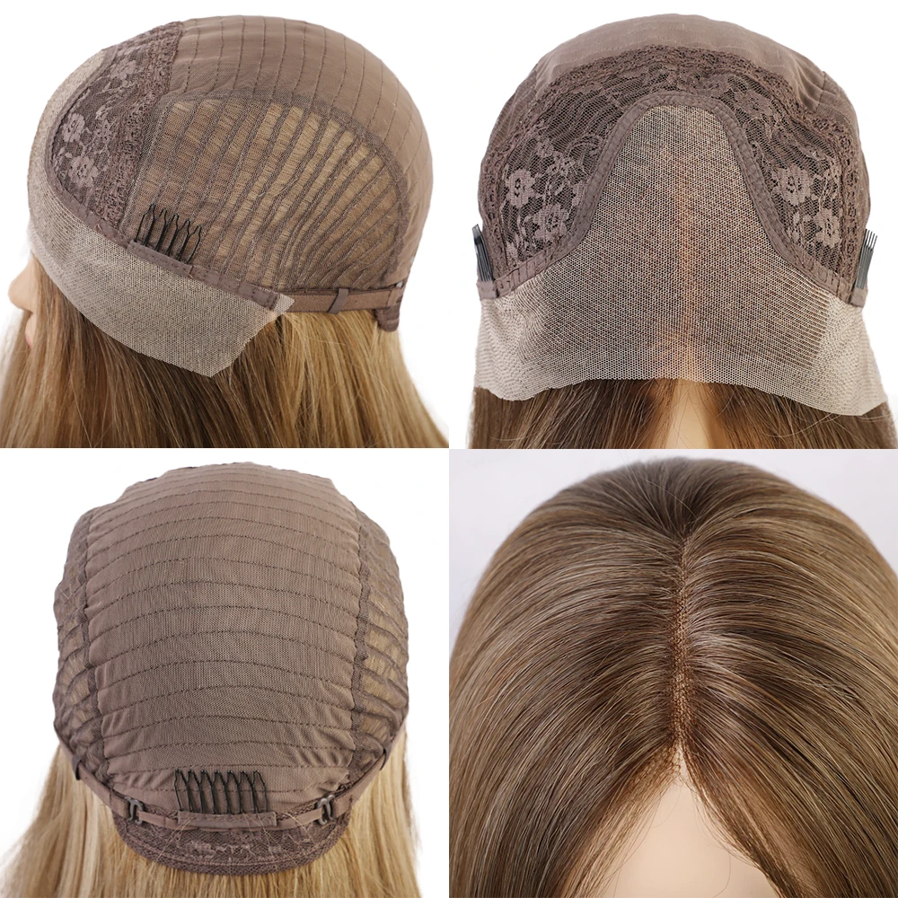 EASIHAIR длинные шелковистые прямые коричневые светлые кружевные передние парики с детскими волосами высокая плотность термостойкие синтетические парики для женщин