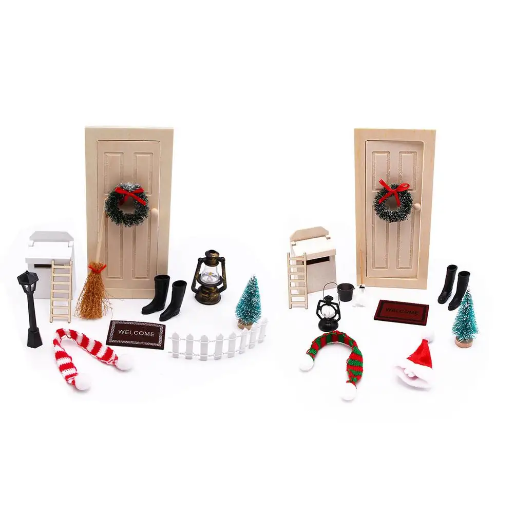 

12 шт./компл. аксессуары для кукольного домика рождественские ботинки мини набор карликовых дверей Сказочный дверной венок Рождественская ш...