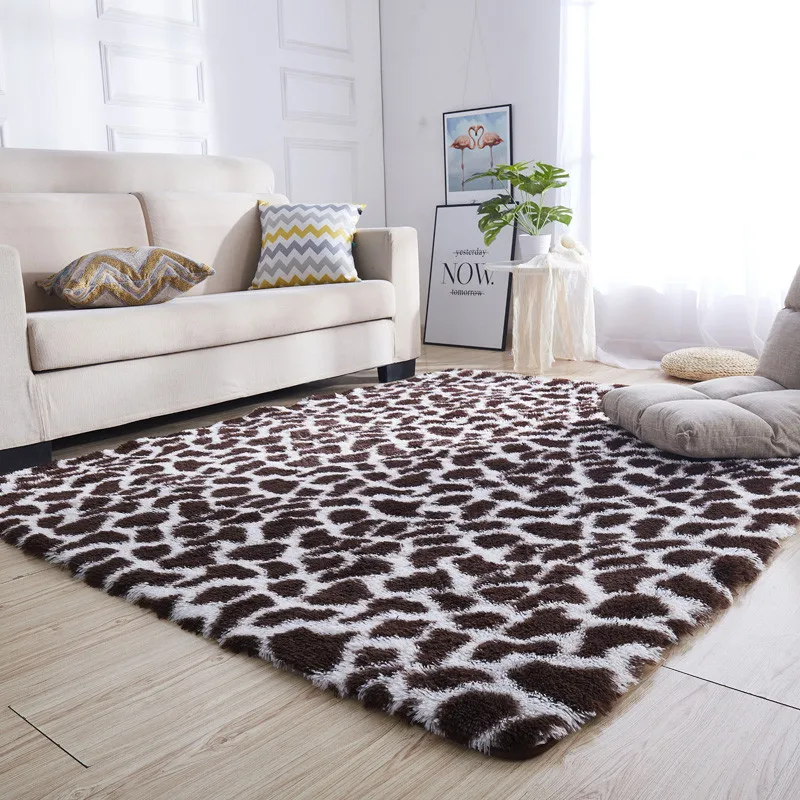 Tie-dye bedside mat thicken balcony coffee table blanket encryption plus soft color solid floor living room leopard carpet | Дом и сад