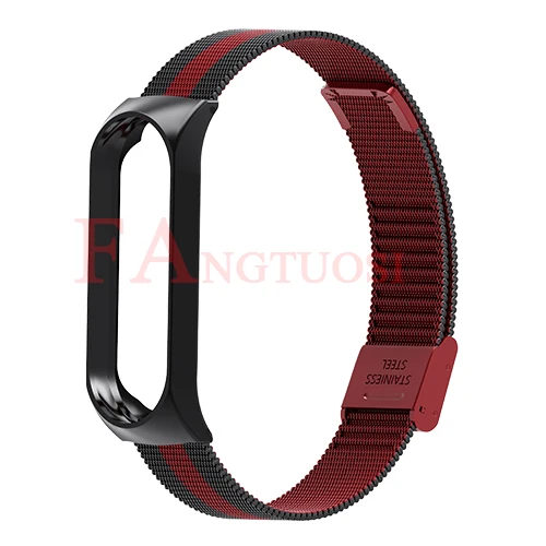 black red FANGTUOSI mi band 3 4 металлический ремешок для Xiaomi mi Band 3 4 смарт-браслет ремешок из нержавеющей стали mi Band 4 3 ремешок на запястье - Color: black red